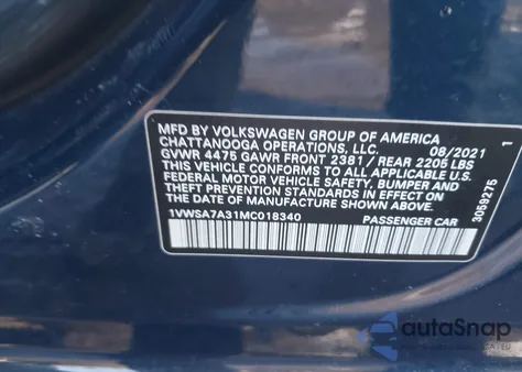 2021 Volkswagen Passat 2.0T Se from USA, damaged, VIN 1VWSA7A31MC018340